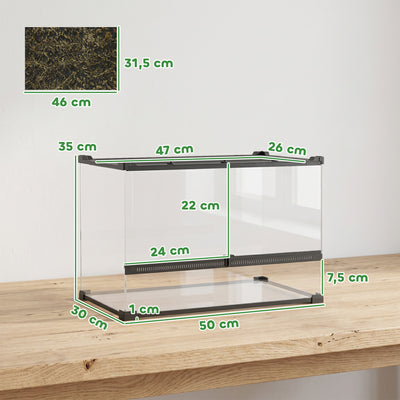 Boîte à Reptiles avec Panneau de Fond, Fermeture Sécurisée Par Rotation, Ventilation Frontale, 50x30x35cm, Noir