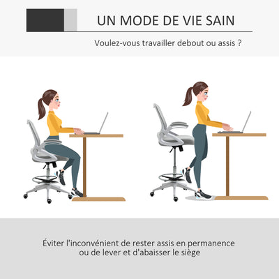 Fauteuil de bureau chaise de bureau assise debout hauteur réglable repose-pieds gris et blanc