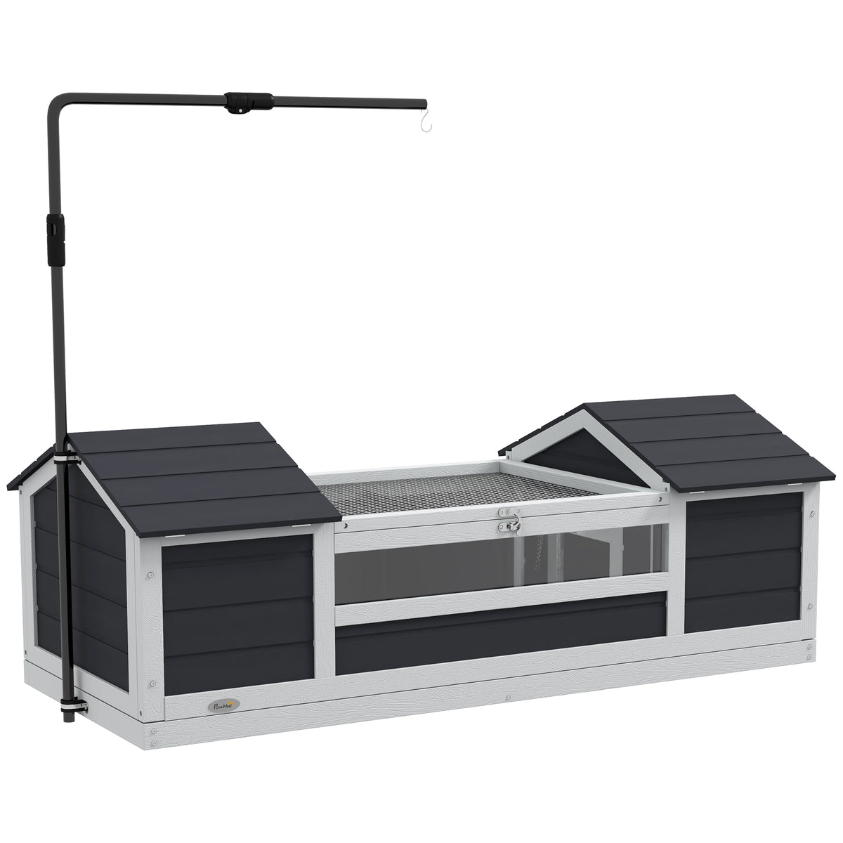 Maison tortue terrestre extérieure enclos tortue 2 niches support de lampe réglable bois massif 120 x 56,5 x 43 cm gris