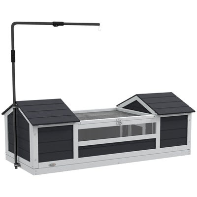 Maison tortue terrestre extérieure enclos tortue 2 niches support de lampe réglable bois massif 120 x 56,5 x 43 cm gris