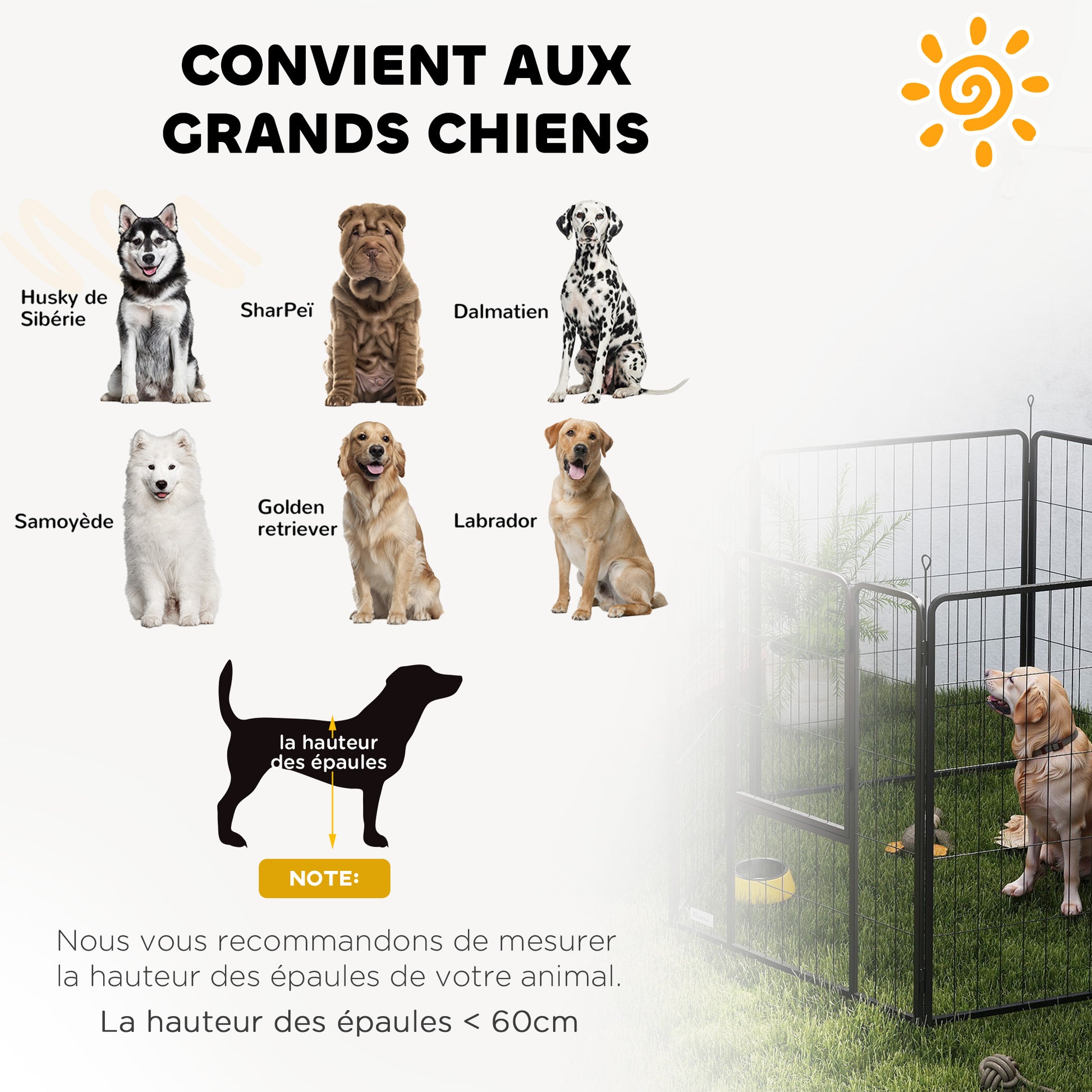 Parc pour chien, enclos chien 6 panneaux modulable et pliable, portable en acier avec porte 80 x 100 gris