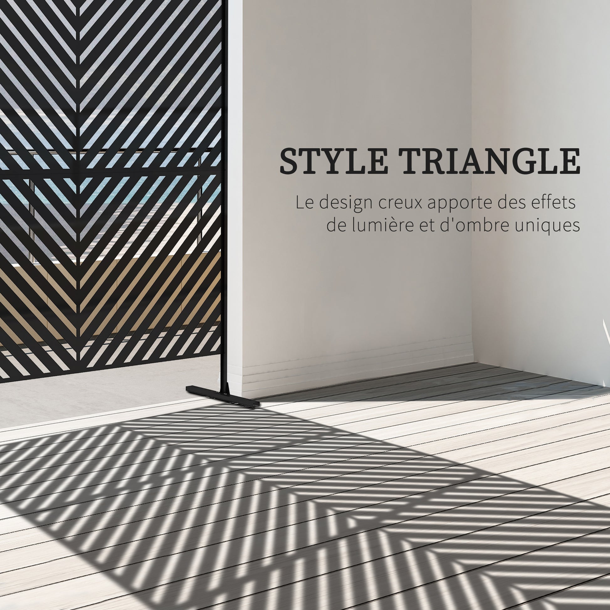 Panneau brise vue décoratif paravent extérieur à motif géométrique ajouré en métal - 122 x 45 x 198 cm, noir