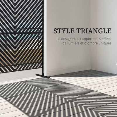 Panneau brise vue décoratif paravent extérieur à motif géométrique ajouré en métal - 122 x 45 x 198 cm, noir