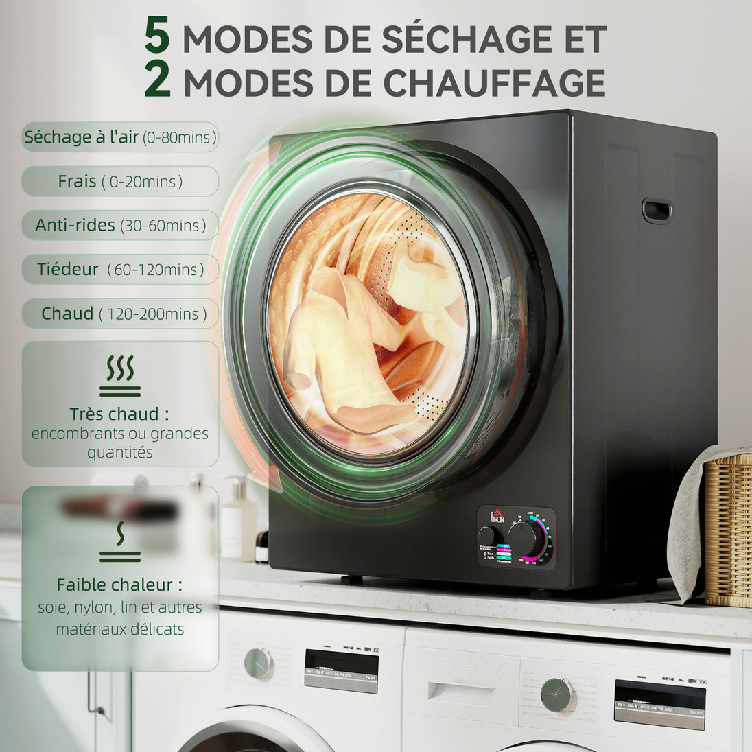 Sèche-linge électrique portable 850W, capacité 33L 4 Aosom