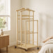 Valet de chambre à roulettes, portant à vêtements en bambou, cintres, barres de suspension, plateau et étagère, chêne Aosom