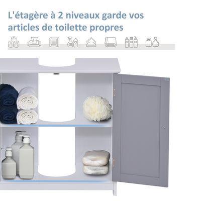 Meuble salle de bain sous lavabo - meuble sous-vasque - placard 2 portes avec étagère - dim. 60L x 30l x 60H cm - en bois gris blanc