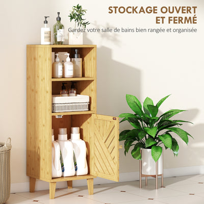 Meuble de salle de bain, meuble de rangement avec 1 placard, 2 compartiment ouvert, 32 x 30 x 90 cm, effet bois naturel