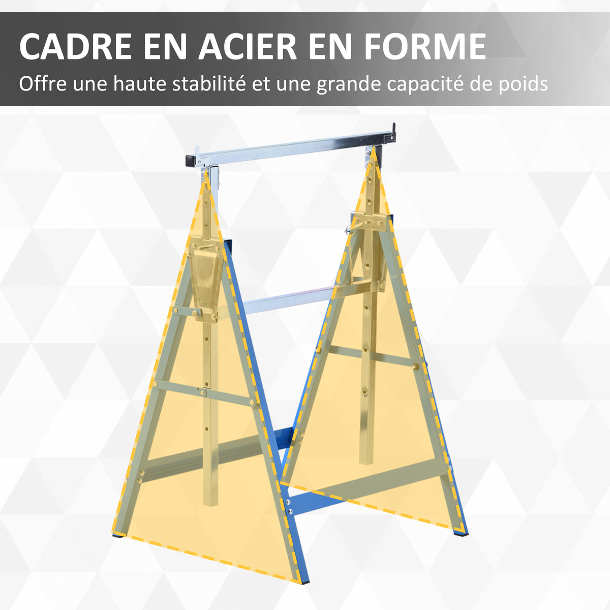 Lot de 2 Tréteaux Pliables Télescopiques Hauteur Réglable 80-130 cm Acier Bleu