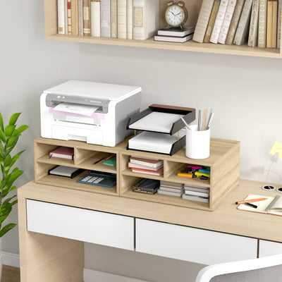 Organiseur bureau aspect bois avec 3 compartiments fournitures support d'imprimante dim. 47L x 40l x 22,5H cm