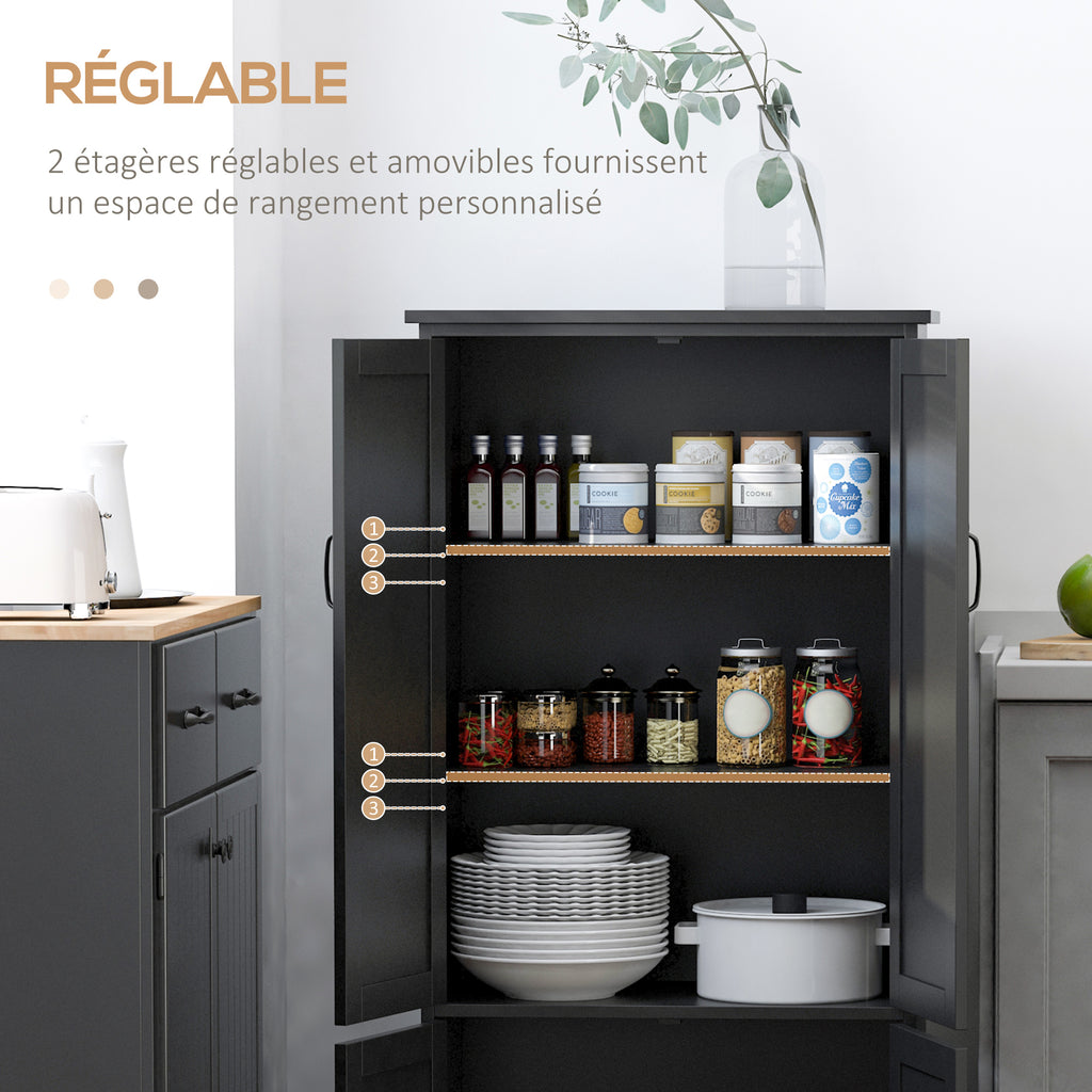 Buffet de cuisine armoire de cuisine contemporaine multi-rangements 2 placards 3 étagères 60 x 30 x 123 cm noir