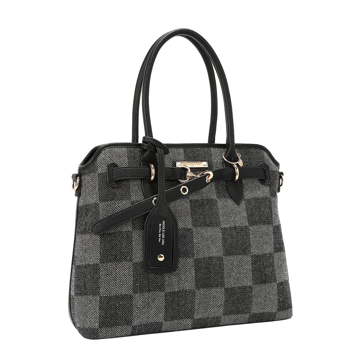 BOLSO TOTE CHIC CON CUADROS (NEGRO)
