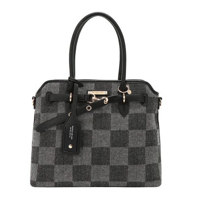 BOLSO TOTE CHIC CON CUADROS (NEGRO)