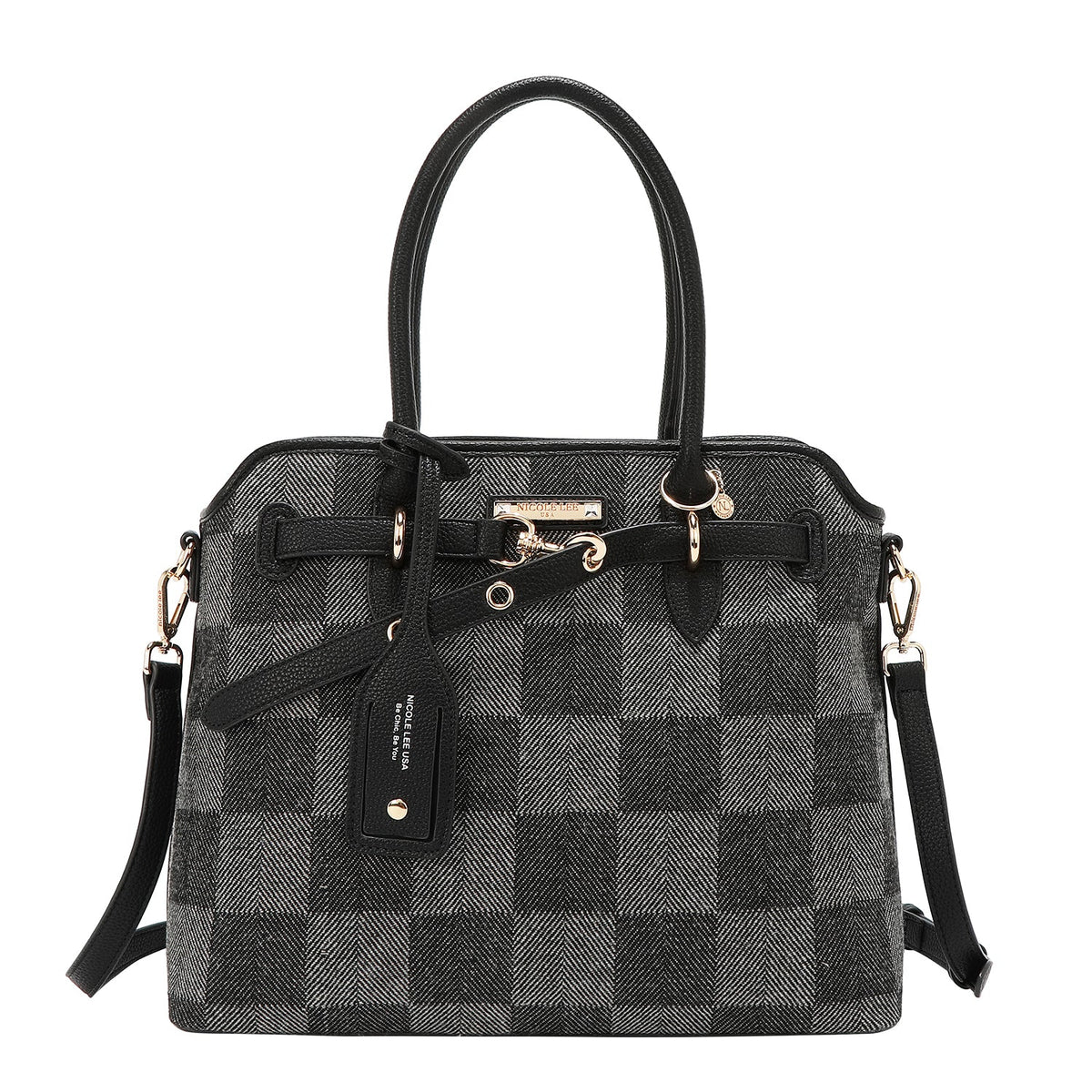 BOLSO TOTE CHIC CON CUADROS (NEGRO)