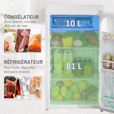 Réfrigérateur congélateur petit réfrigérateur 91 L étagères modulables design sous-comptoir 47,5 x 44,2 x 84 cm blanc