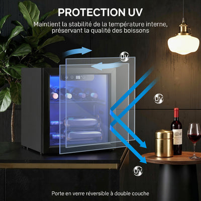 Cave à vin 12 bouteilles 36L, réfrigérateur à vin et boissons avec température réglable 4-16 °C, porte réversible, noir