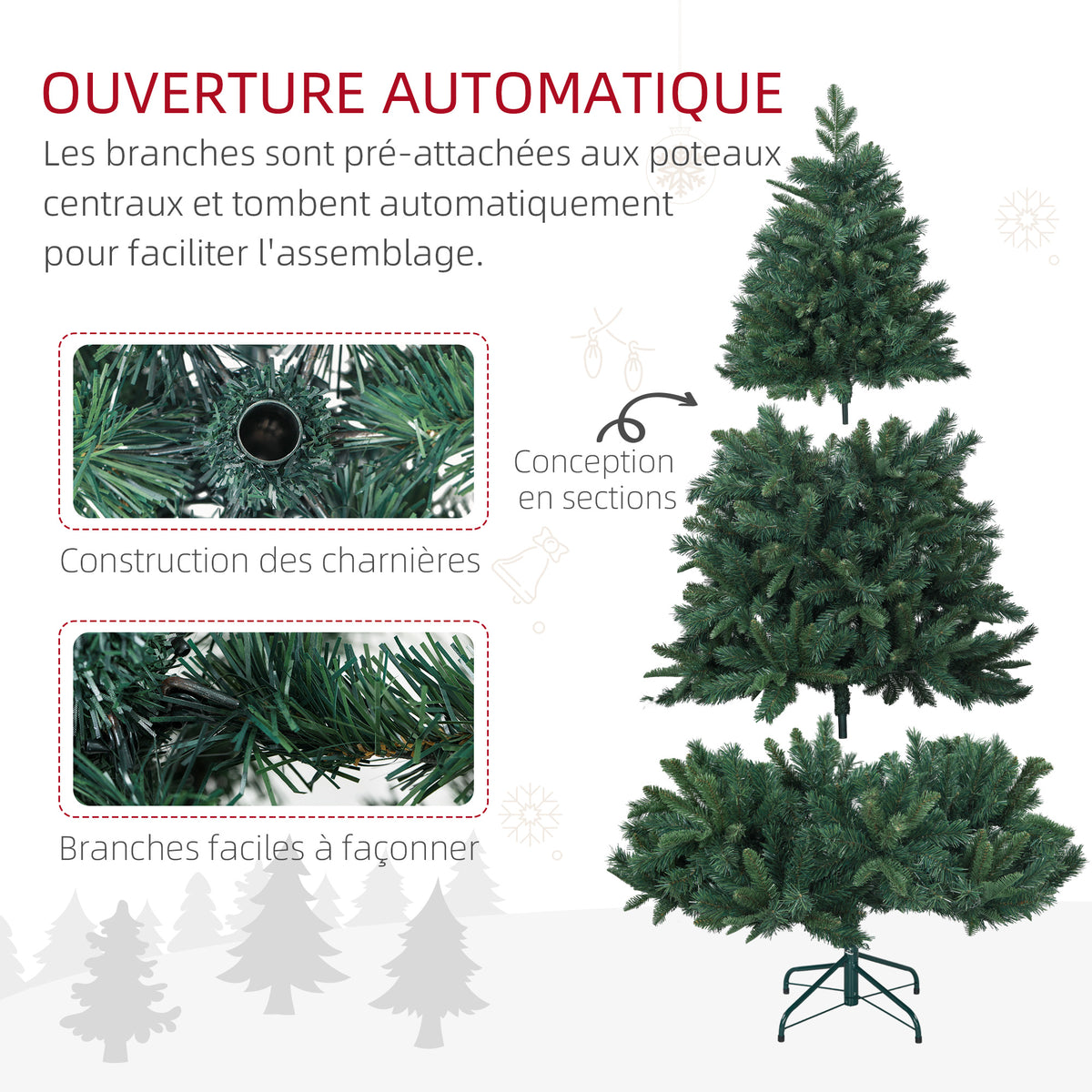 Sapin de Noël Artificiel 180 cm Arbre de Noël avec support en acier pliable, 1061 branches, décoration de Noël, vert