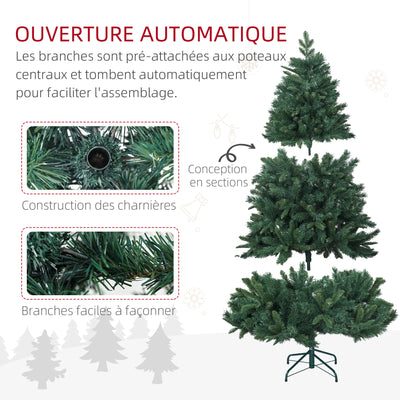 Sapin de Noël Artificiel 180 cm Arbre de Noël avec support en acier pliable, 1061 branches, décoration de Noël, vert