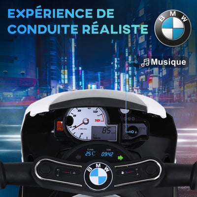 Moto électrique enfants sous licence BMW S1000 RR, 3 roues, 6V et 2,5 Km/h, voiture électrique enfants avec effets lumineux et sonores, moto enfant, charge max. 20 kg, noir