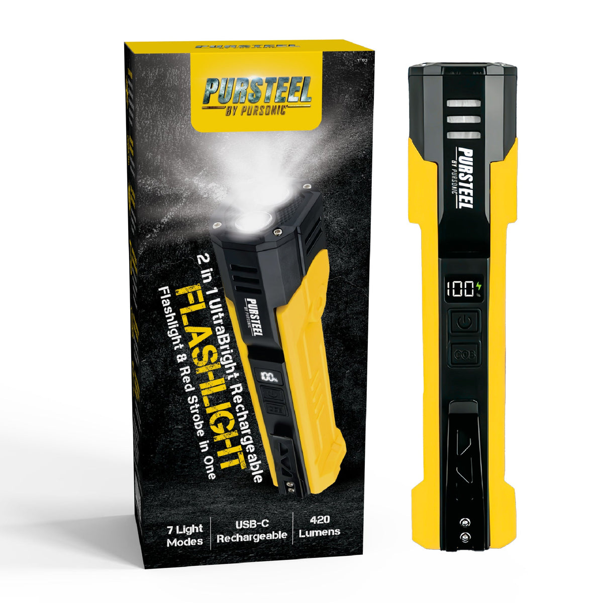 Emergency Prep Bundle: Pursonic 2-in-1 Ultra Bright Flashlight & LED Fast Charging Power Bank Pursonic