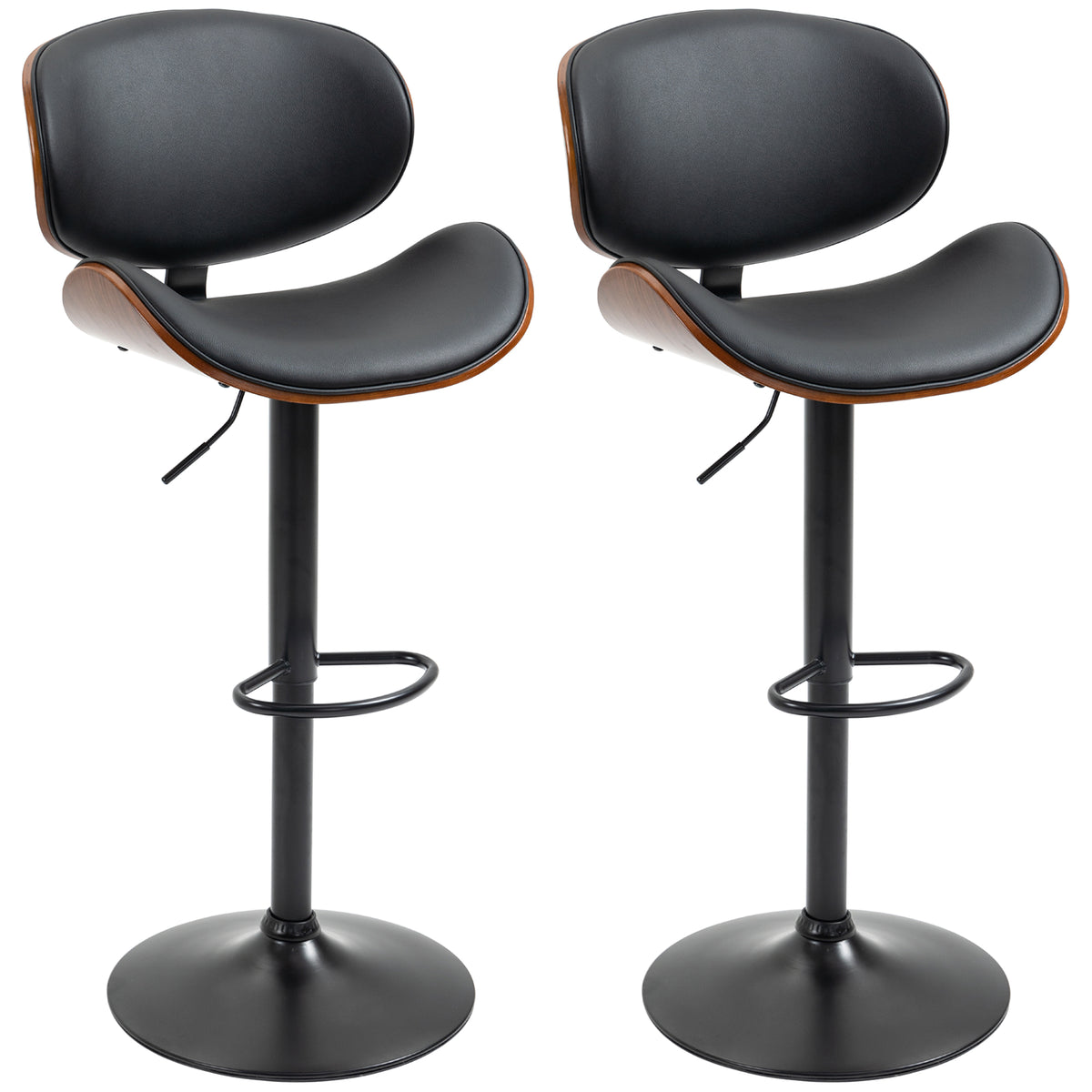 Lot de 2 chaises de bar tabouret hauteur réglable revêtement synthétique 53 x 52 x 92-112 cm noir