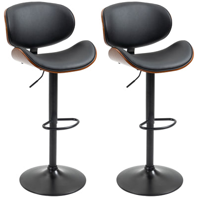 Lot de 2 chaises de bar tabouret hauteur réglable revêtement synthétique 53 x 52 x 92-112 cm noir