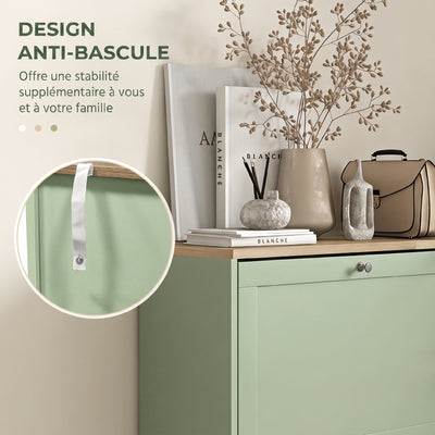 Meuble à Chaussures Style Moderne, 3 Portes Abattantes, 18 Paires de Chaussures, 60 x 23,5 x 115 cm, Vert