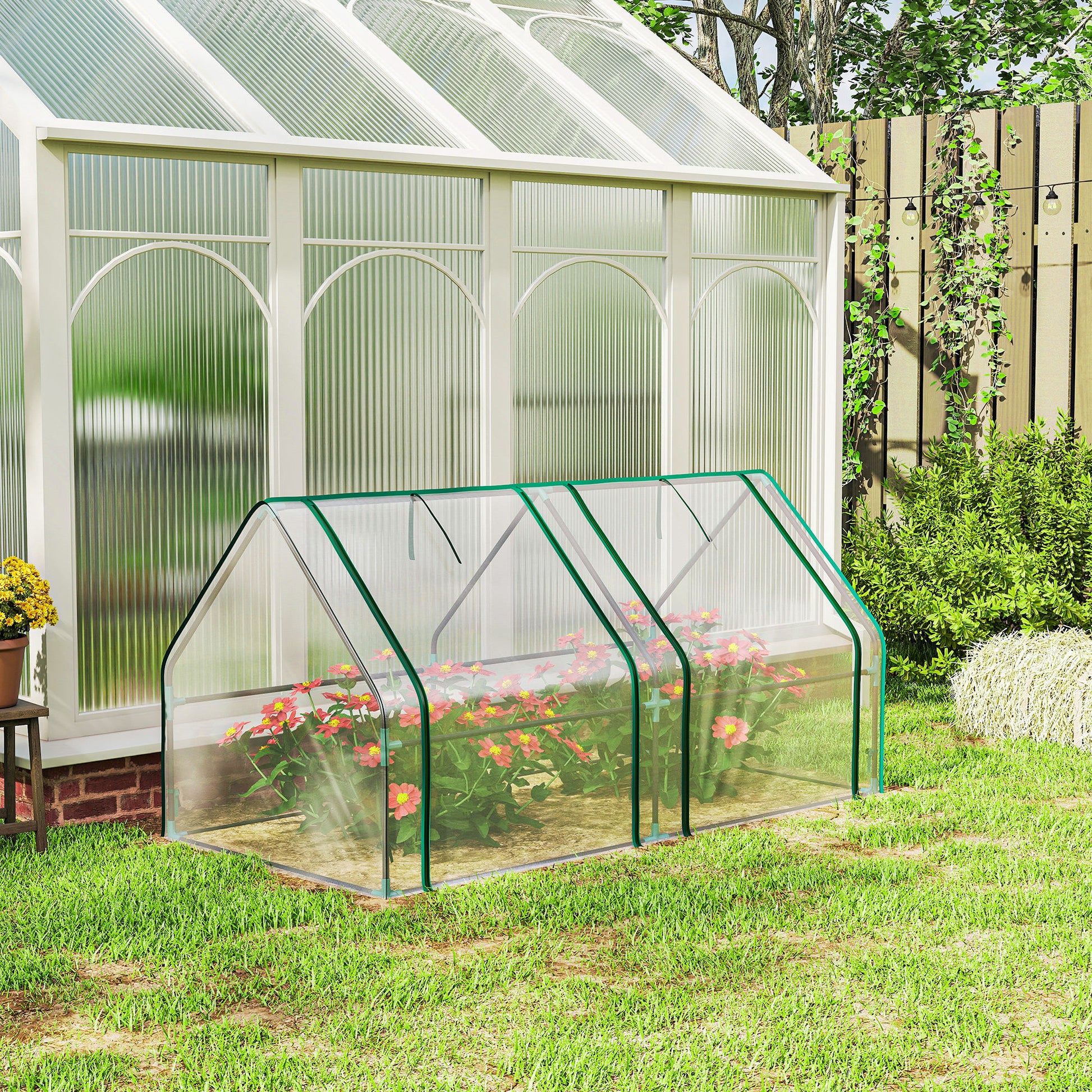Mini Serre de Jardin Mini serre Tunnel Toit Pointu Acier Anti-UV Fenêtres, 180x 90x90cm, Transparent