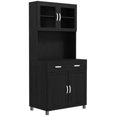 Buffet haut cuisine, armoire de cuisine avec 4 portes, tiroir, plan de travail, étagères réglables, 80x48x170cm, noir