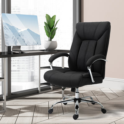 Fauteuil de bureau, chaise de bureau ergonomique, hauteur réglable, dossier haut, fonction de bascule, 65x78x118cm, noir