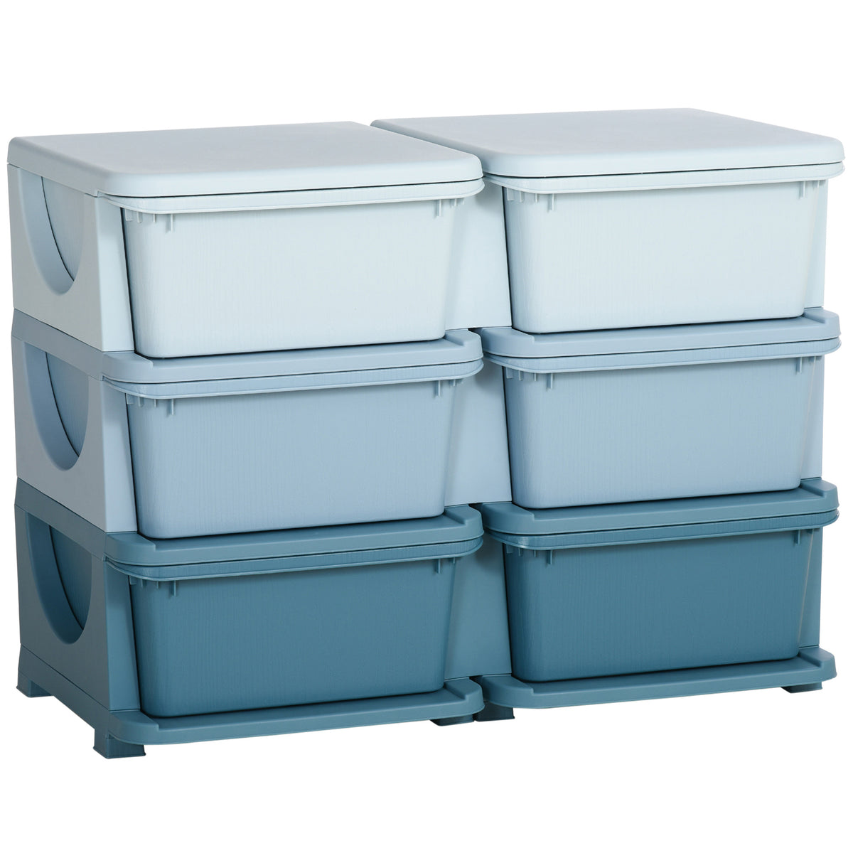 Organisateur de jouets pour enfants à 3 niveaux avec 6 tiroirs, boîtes de rangement en plastique, 75x37x56,5cm, bleu