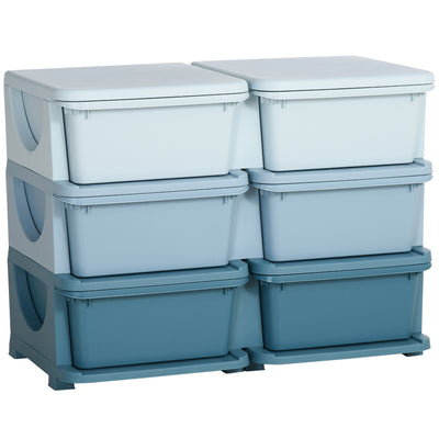 Organisateur de jouets pour enfants à 3 niveaux avec 6 tiroirs, boîtes de rangement en plastique, 75x37x56,5cm, bleu