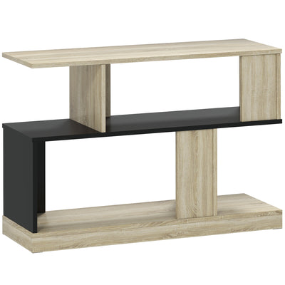 Table d'appoint en forme S, bout de canapé à 3 niveaux étagères de rangement, 90 x 30 x 61 cm, effet bois naturel noir