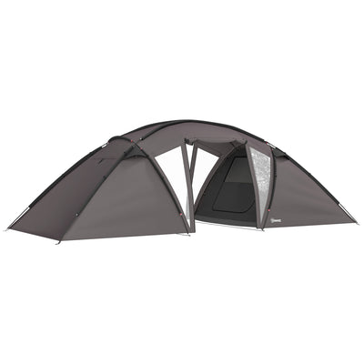 Tente de camping familiale pour 4-6 personnes, tente tunnel imperméable 3000 mm avec 2 portes, sac de transport, noir