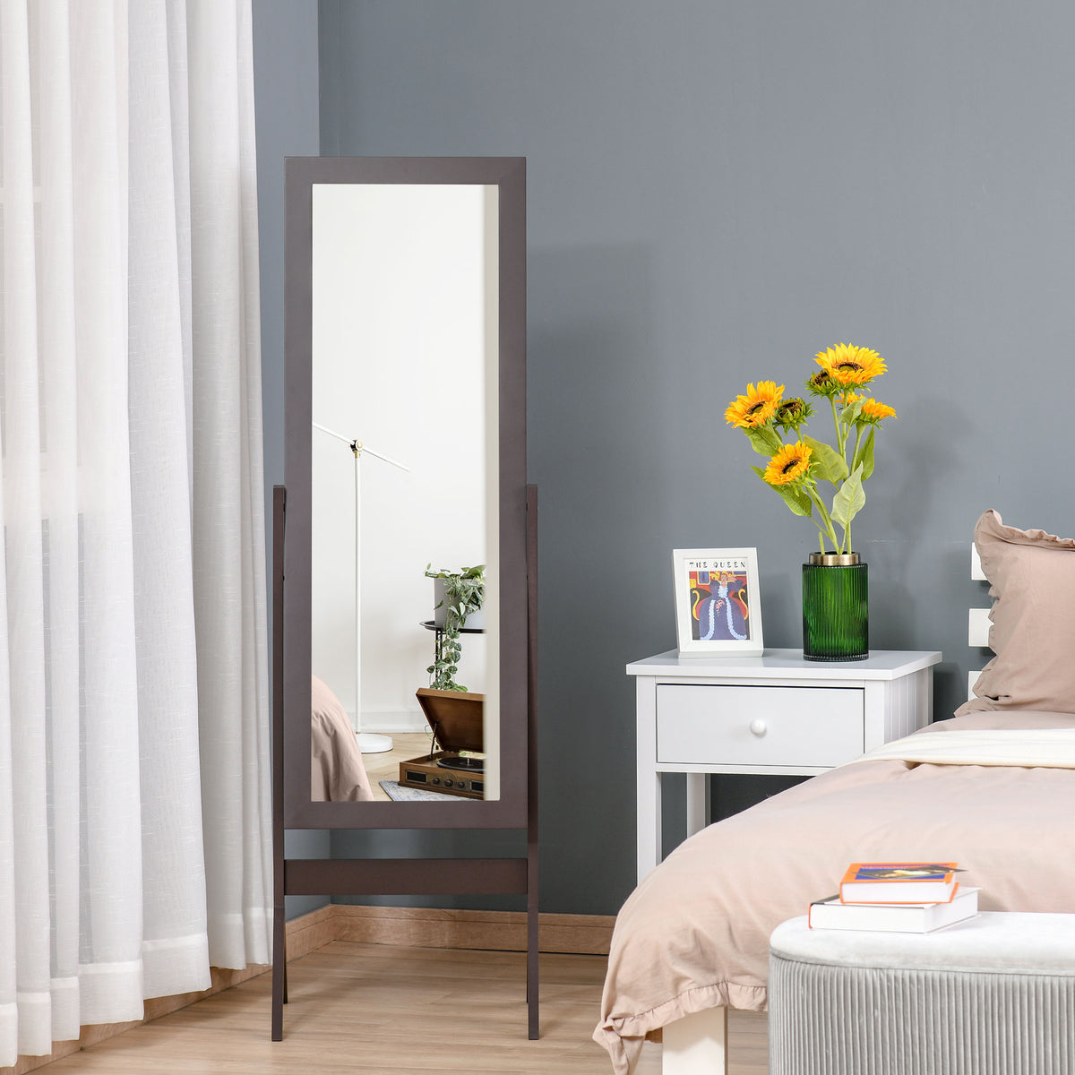 Miroir en Pied Grand Miroir de Sol Inclinaison réglable pour Dressing Chambre dim. 47L x 46l x 148H cm en café