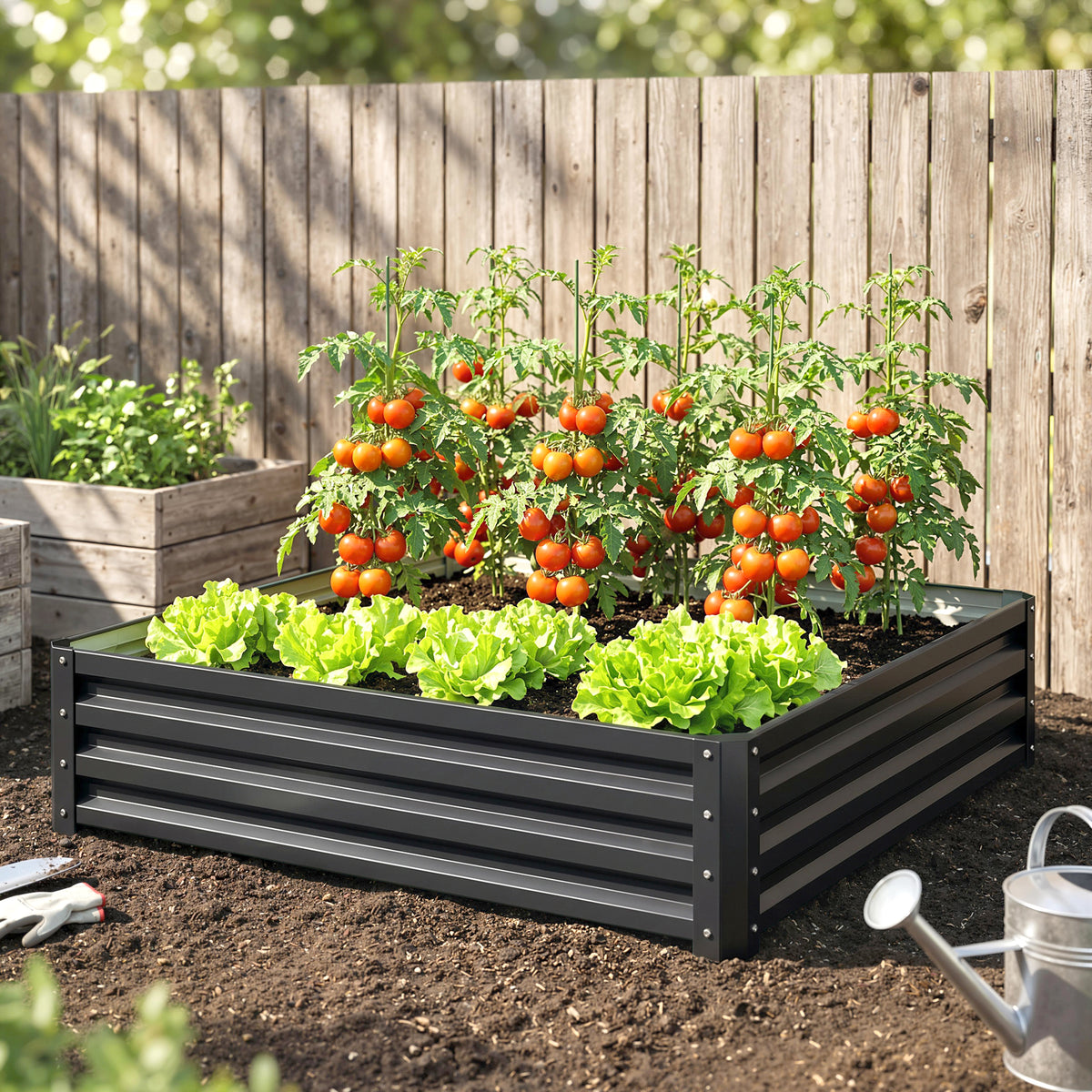 Carré potager de jardin acier galvanisée 120 x 120 x 30 cm gris