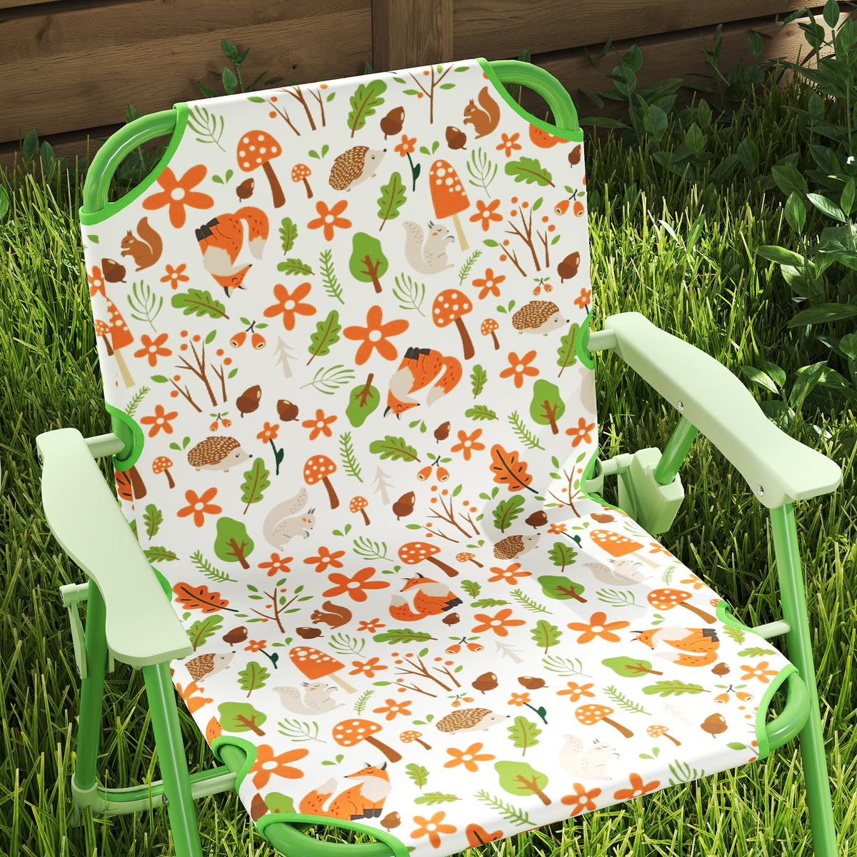 Ensemble salon de jardin extérieur enfant 4 pièces, motif éléphant et girafe, parasol réglable Ø 100 cm, chaise pliable