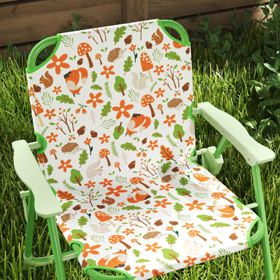 Ensemble salon de jardin extérieur enfant 4 pièces, motif éléphant et girafe, parasol réglable Ø 100 cm, chaise pliable