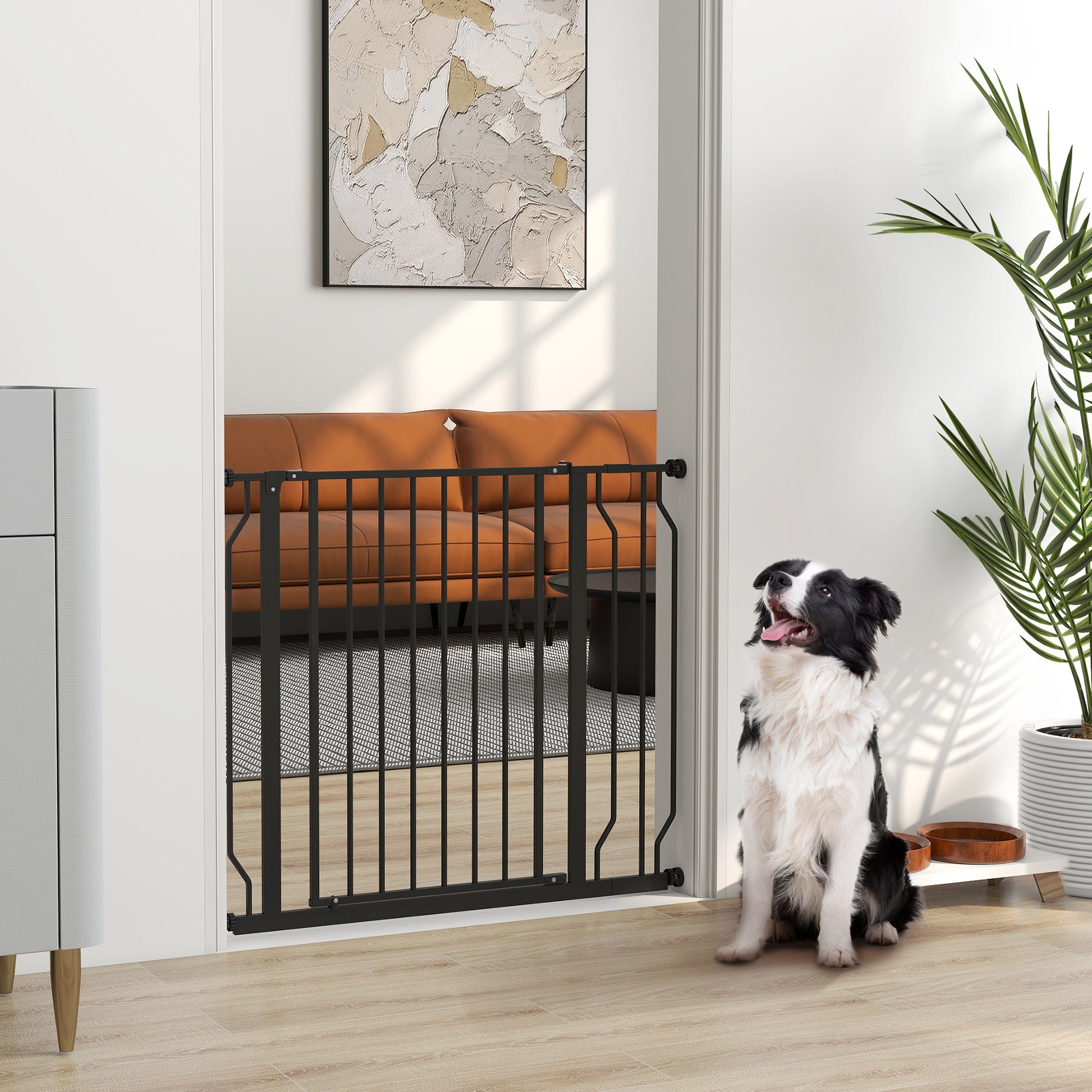 Barrière de sécurité barrière pour animal domestique longueur réglable sans perçage en acier et ABS 75-95 x 76 cm noir