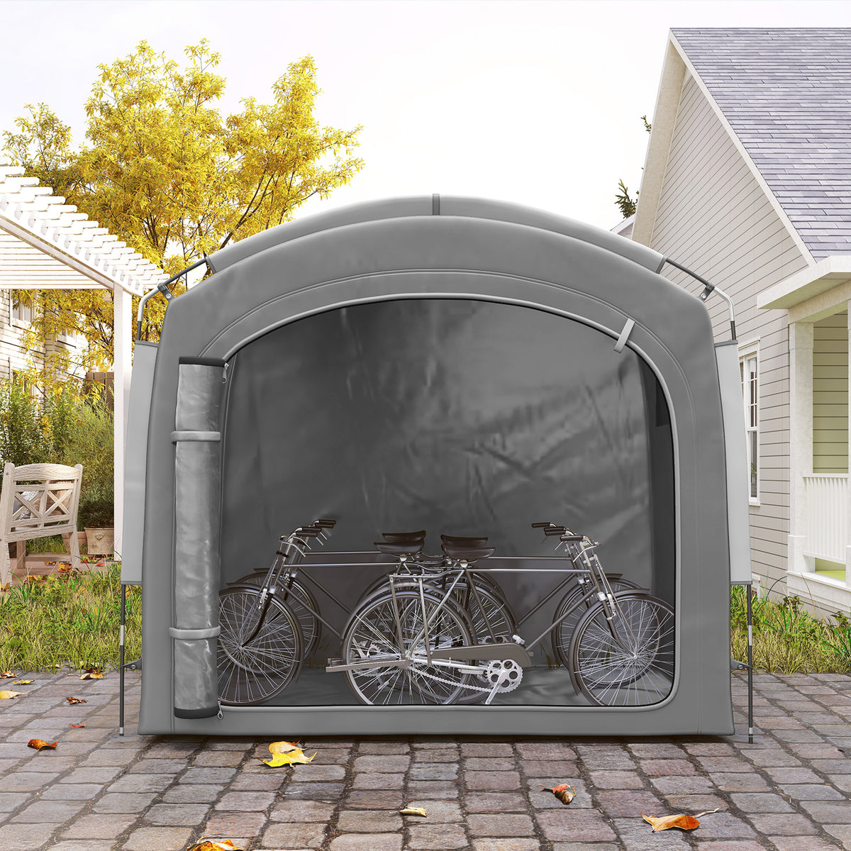 Tente de vélo abri de vélo portable pour 3-4 vélos avec 2 poches latérales 220 x 150 x 195 cm gris foncé