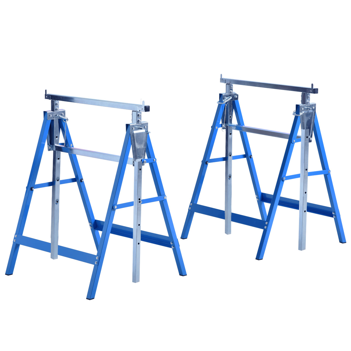 Lot de 2 Tréteaux Pliables Télescopiques Hauteur Réglable 80-130 cm Acier Bleu