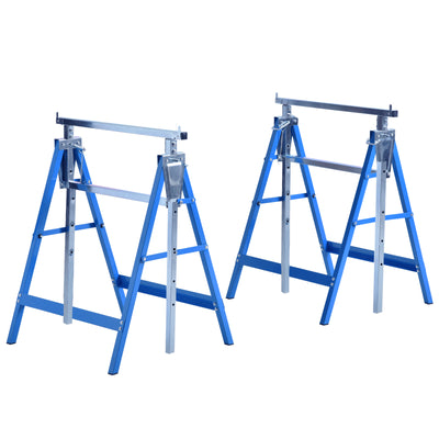 Lot de 2 Tréteaux Pliables Télescopiques Hauteur Réglable 80-130 cm Acier Bleu