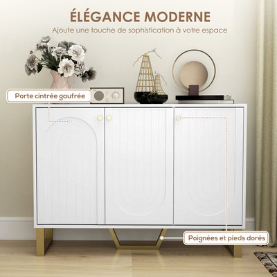 Buffet de salon avec placard à portes et étagère réglable, 106,5 x 35 x 77,5 cm, blanc