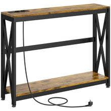 Console meuble étroite à 2 niveaux style industriel avec prises de courant et USB, 100 x 24 x 75 cm, marron
