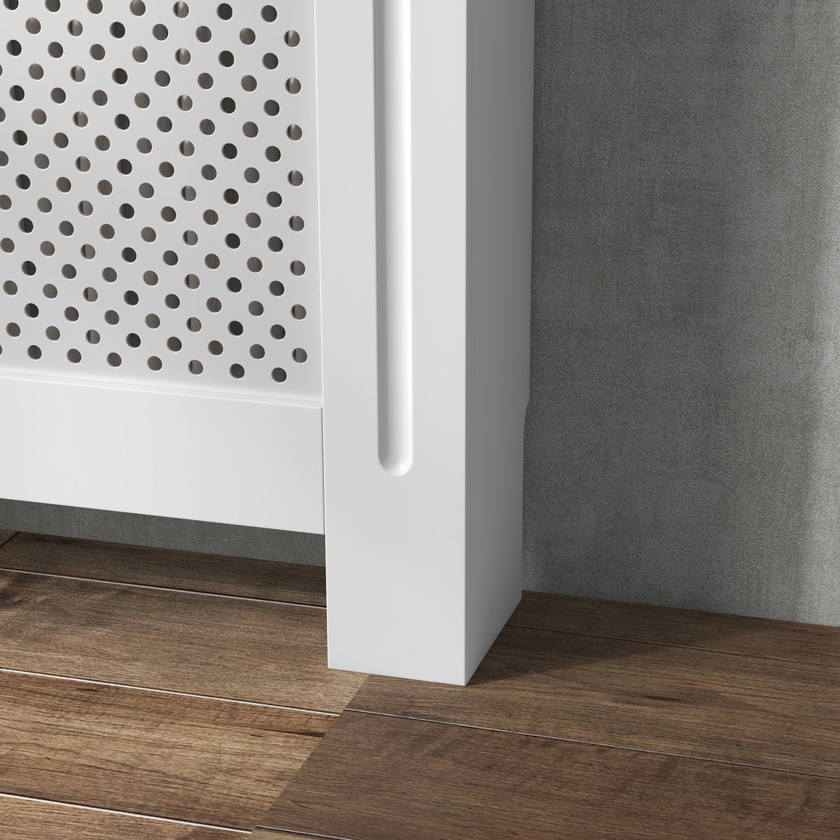 Cache-radiateur, couvercle de radiateur, couverture radiateur, grille ronde, 78L x 19l x 82H cm en bois blanc