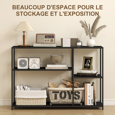 Console meuble étroite à 4 niveaux style industriel cadre en acier, 110 x 30 x 75 cm, noir