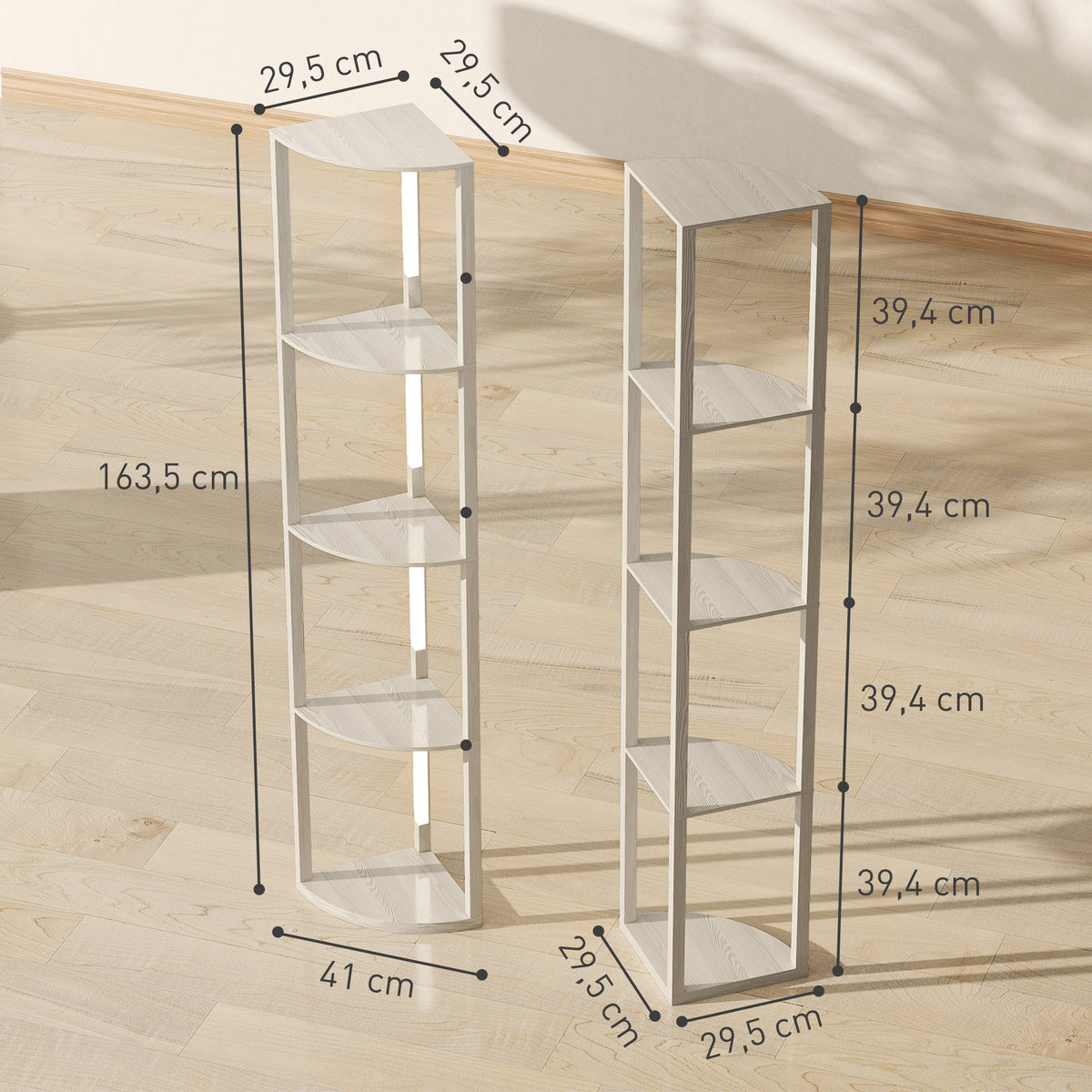 Lampadaire sur Pied Salon, Lampadaire avec Étagères d'Angle à 4 Niveaux, Lampe LED Dimmable, 41x29,5x163,5cm, Chêne Aosom