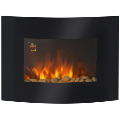 Cheminée électrique Murale éclairages latéraux LED Design Avant-gardiste Affichage LED avec télécommande et minuterie 900/1800 W luminosité réglable Noir
