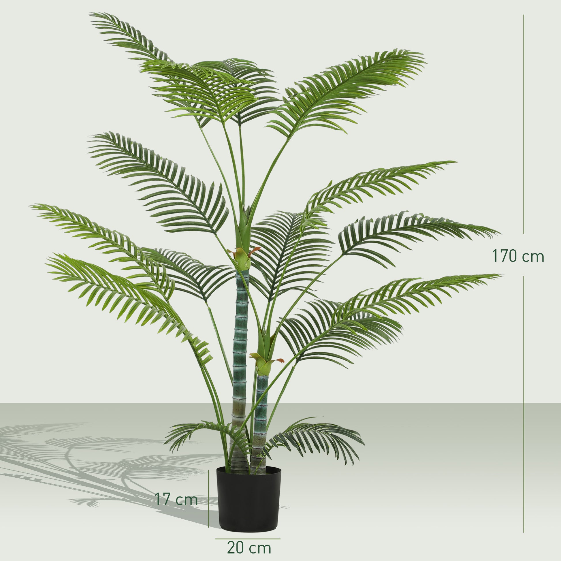 Plante artificielle intérieure 170 cm, palmier arbre artificiel avec pot en plastique et flocage, vert