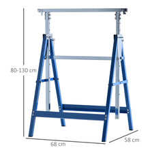 Lot de 2 Tréteaux Pliables Télescopiques Hauteur Réglable 80-130 cm Acier Bleu