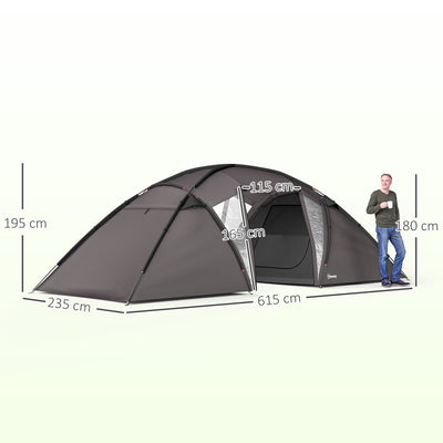 Tente de camping familiale pour 4-6 personnes, tente tunnel imperméable 3000 mm avec 2 portes, sac de transport, noir